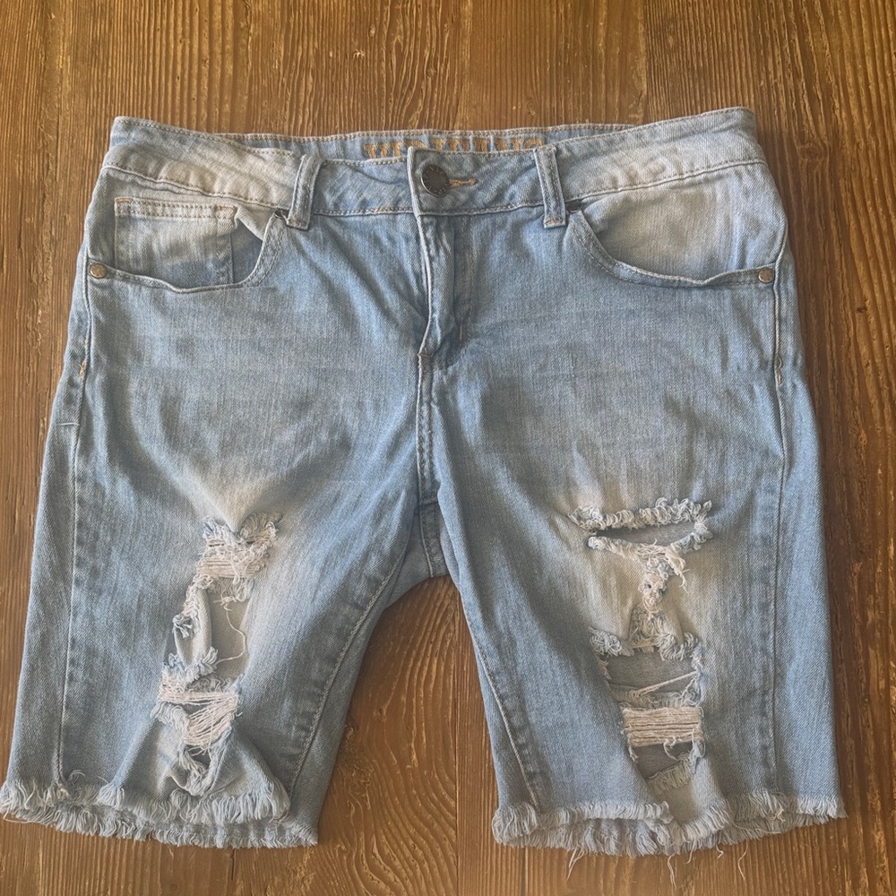 VIP Light Blue Distressed Jean Shorts